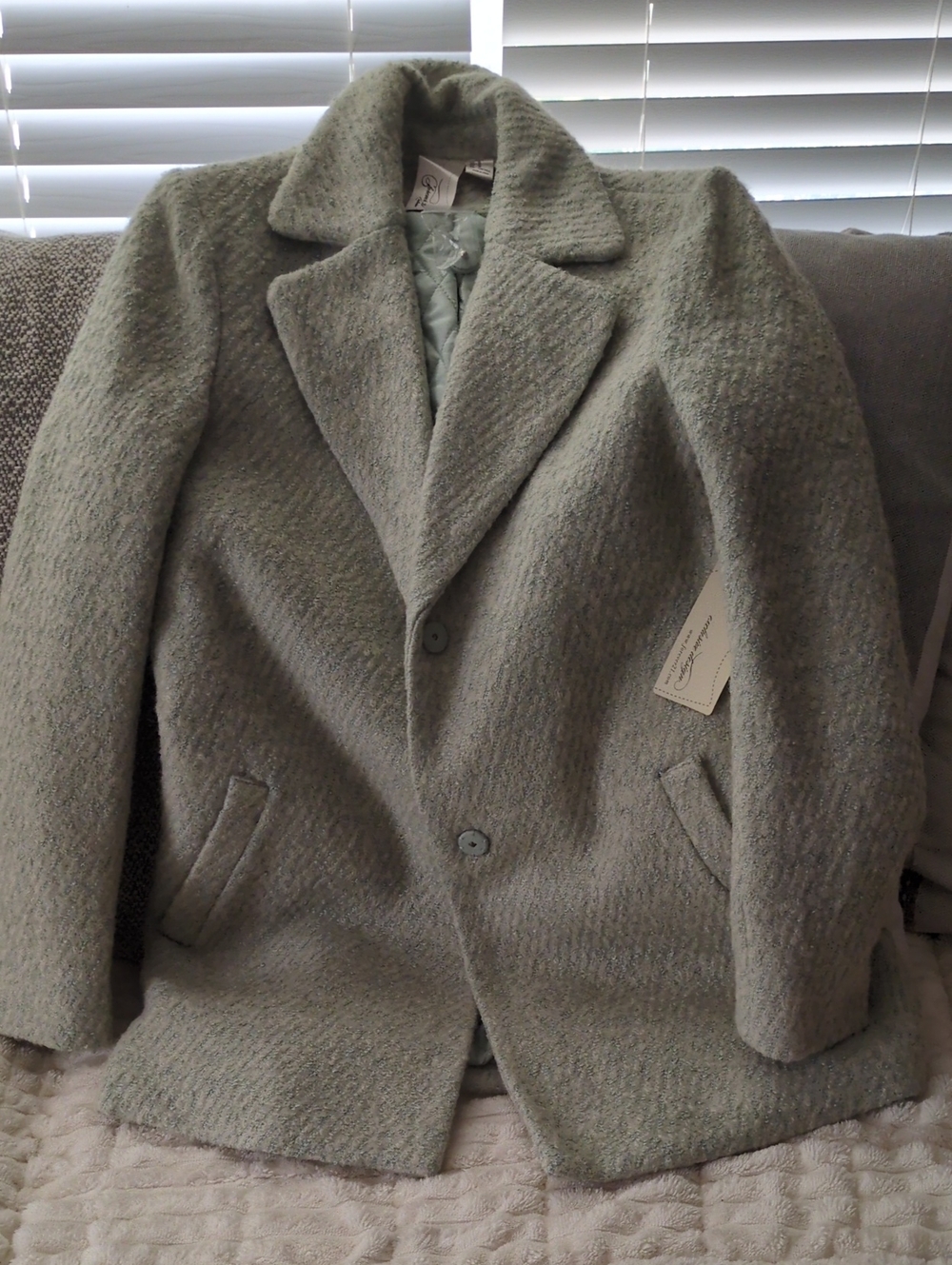 Woman's Seafoam Wool-Blend Overcoat - Classic Single-Breasted Coat